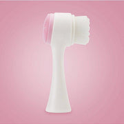 Double-Sided Manual Facial Cleansing Brush with Silicone Massage Pad - PVC Boxed Pink