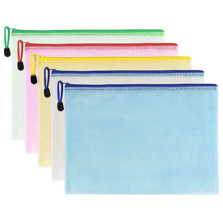 A4 Waterproof Mesh Zipper Document Bag for Files & Stationery - A4 large [335*235mm], White 1 Pack