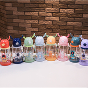 Kids Cartoon Antler Water Bottle with Straw, Lid & Carry Strap - Blue, 501-600ml
